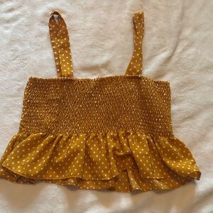 Polka Dot Mustard Smocked Crop Top